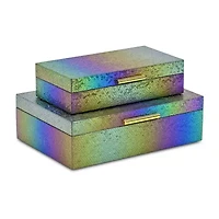 Cheungs Rainbow Seascale Pattern Box Set With Gold Hardware Jewelry Organizer