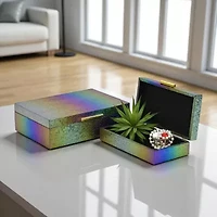 Cheungs Rainbow Seascale Pattern Box Set With Gold Hardware Jewelry Organizer