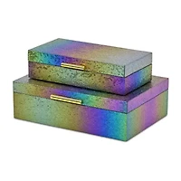 Cheungs Rainbow Seascale Pattern Box Set With Gold Hardware Jewelry Organizer