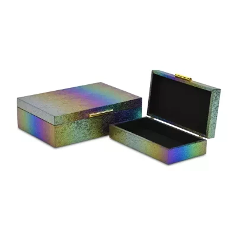 Cheungs Rainbow Seascale Pattern Box Set With Gold Hardware Jewelry Organizer