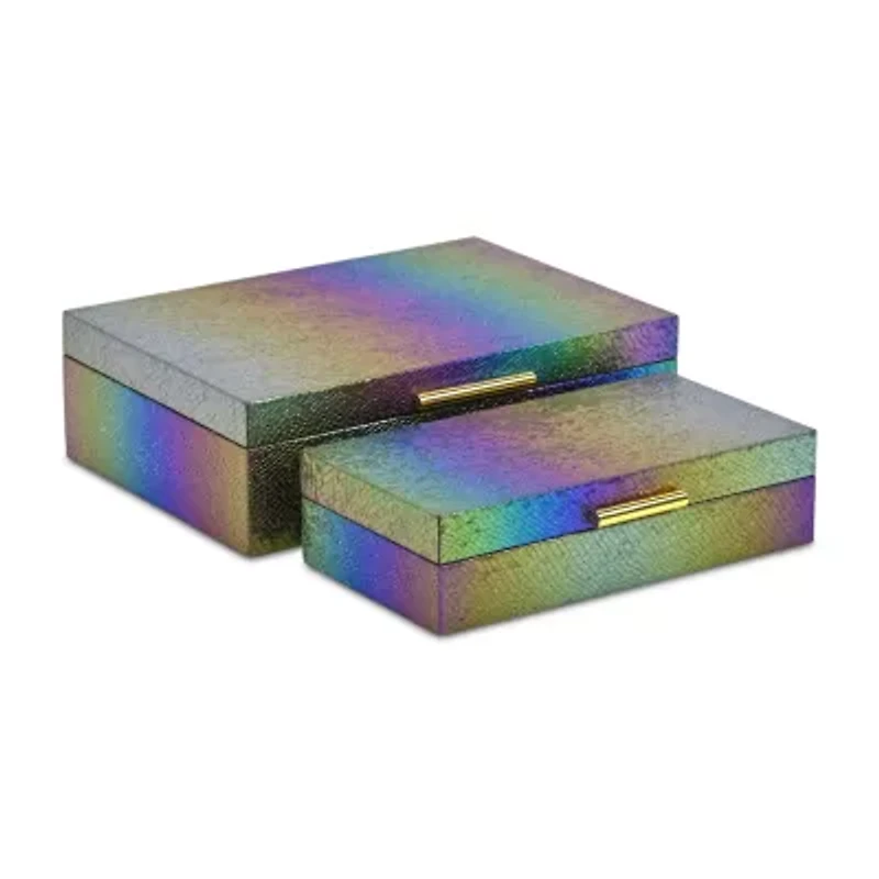 Cheungs Rainbow Seascale Pattern Box Set With Gold Hardware Jewelry Organizer