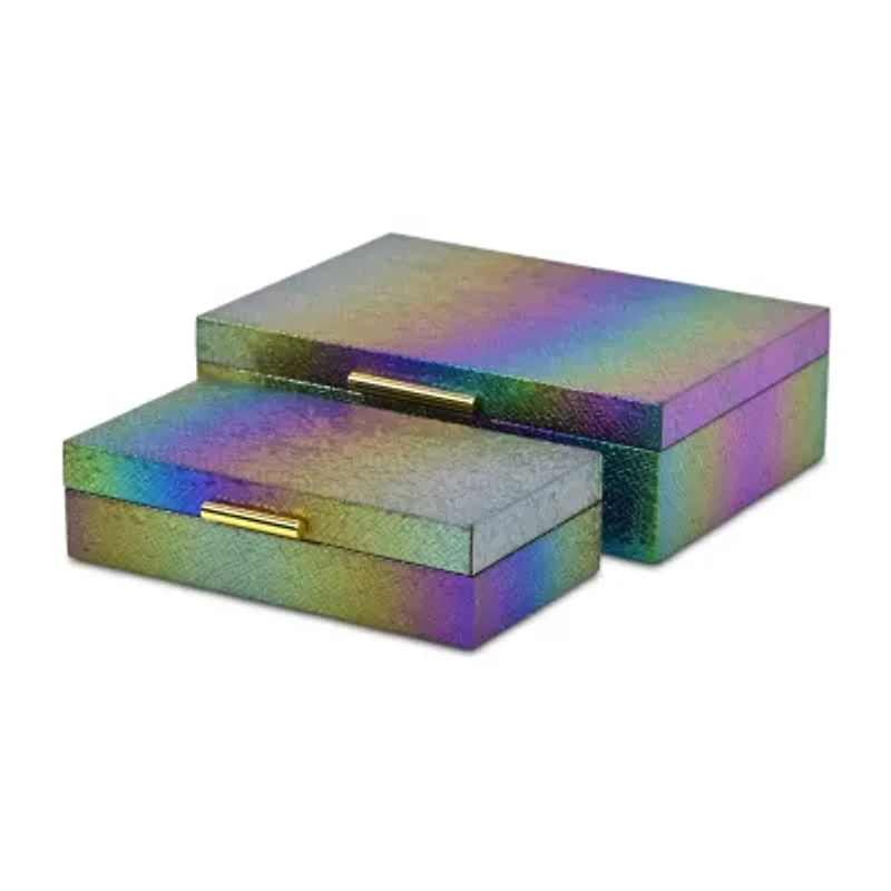 Cheungs Rainbow Seascale Pattern Box Set With Gold Hardware Jewelry Organizer