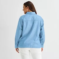 Liz Claiborne Womens Plus Fitted Long Sleeve Button-Down Shirt