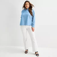 Liz Claiborne Womens Plus Fitted Long Sleeve Button-Down Shirt