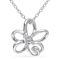 Womens Diamond Accent Natural White Diamond Sterling Silver Flower 18 Inch Pendant Necklace