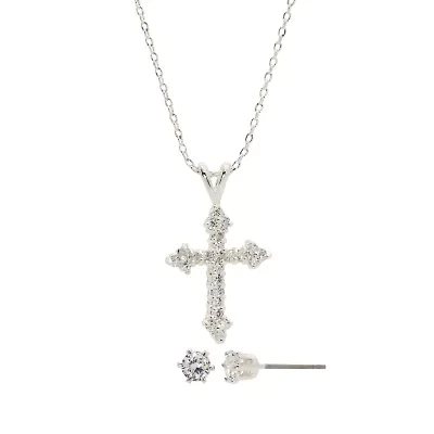 Sparkle Allure Womens 1 1/2 CT. T.W. Cubic Zirconia Pure Silver Over Brass Cross 2-pc. Jewelry Set