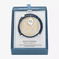 Sparkle Allure Navy Blue Leather Coil Best Friend Womens Cubic Zirconia Pure Silver Over Brass Heart Oval Charm Bracelet