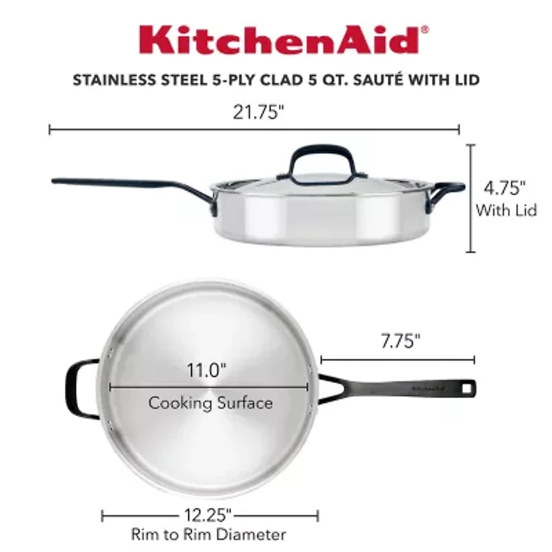 KitchenAid 5-Ply Clad Stainless Steel 5-qt. Saute Pan with Lid