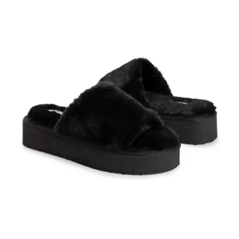 Muk Luks Platform Womens Faux Fur Trim Slip-On Slippers