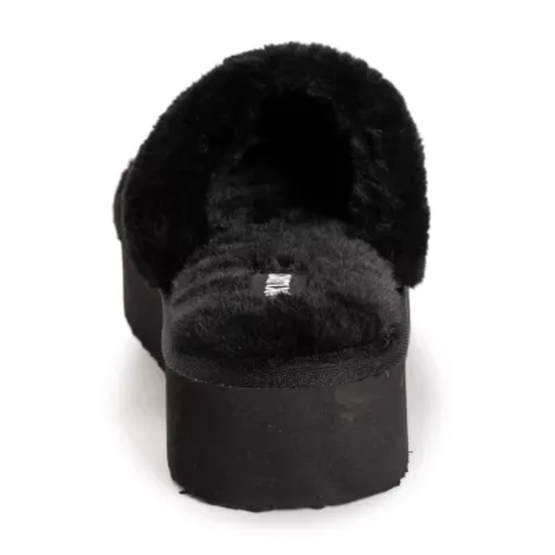 Muk Luks Platform Womens Faux Fur Trim Slip-On Slippers