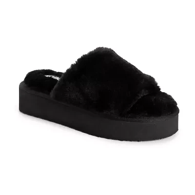 Muk Luks Platform Womens Faux Fur Trim Slip-On Slippers