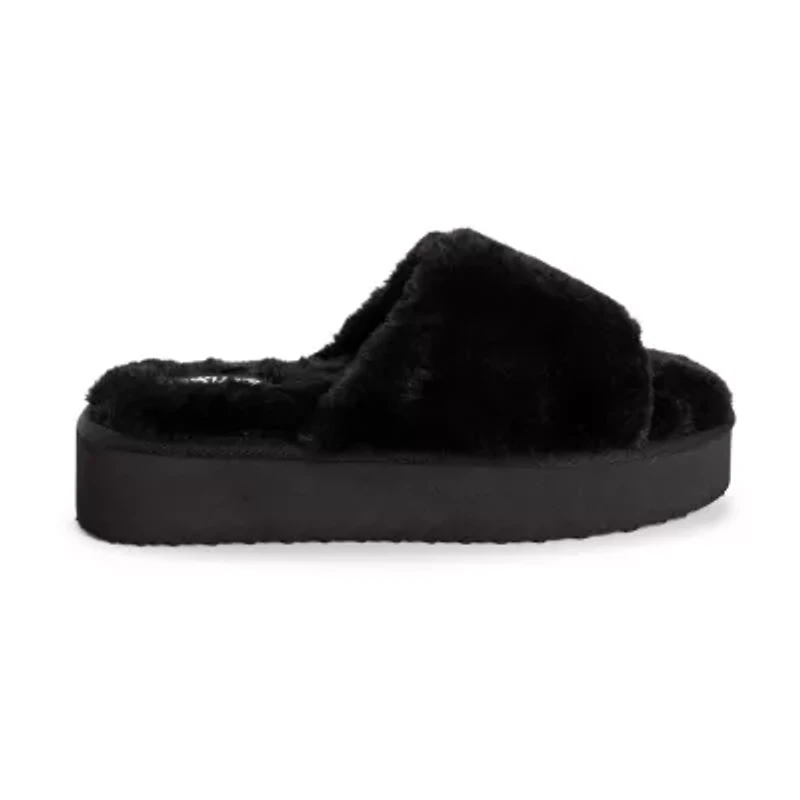 Muk Luks Platform Womens Faux Fur Trim Slip-On Slippers