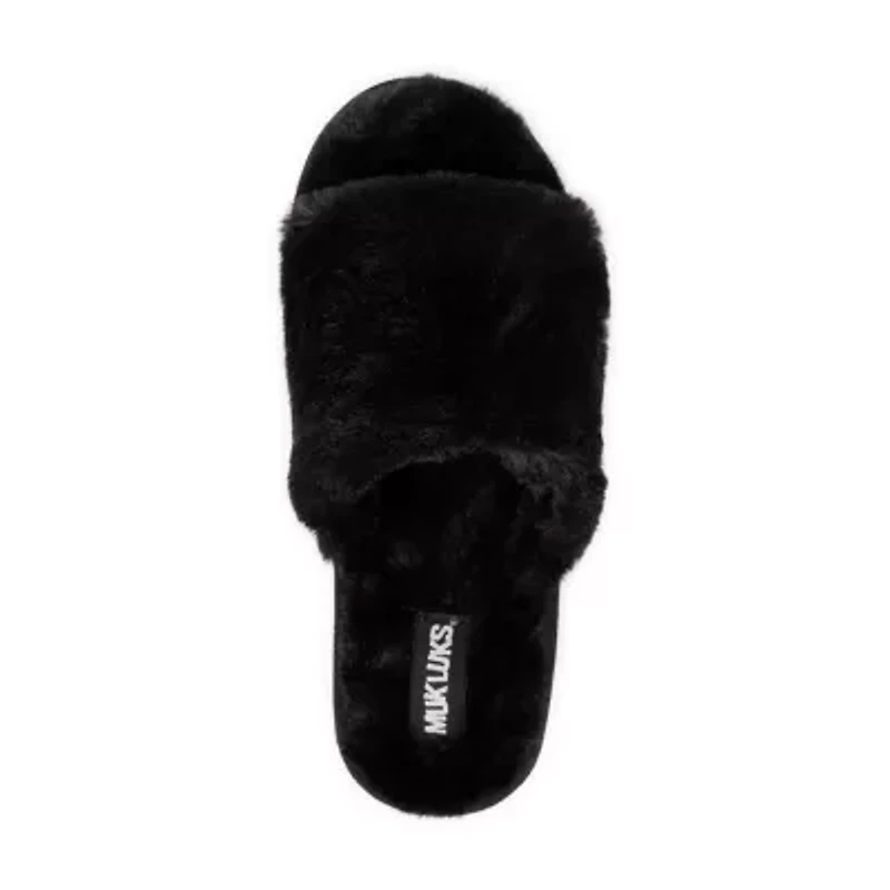 Muk Luks Platform Womens Faux Fur Trim Slip-On Slippers