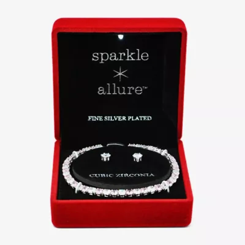 Sparkle Allure Light Up Box Womens Simulated Cubic Zirconia Pure Silver Over Brass Round 2-pc. Jewelry Set