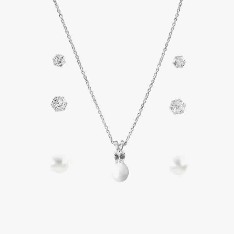 Sparkle Allure Light Up Box Womens Simulated Cubic Zirconia Pure Silver Over Brass Round 4-pc. Jewelry Set