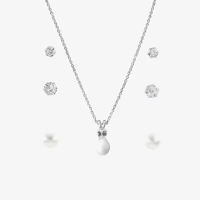 Sparkle Allure Light Up Box Womens Simulated Cubic Zirconia Pure Silver Over Brass Round 4-pc. Jewelry Set