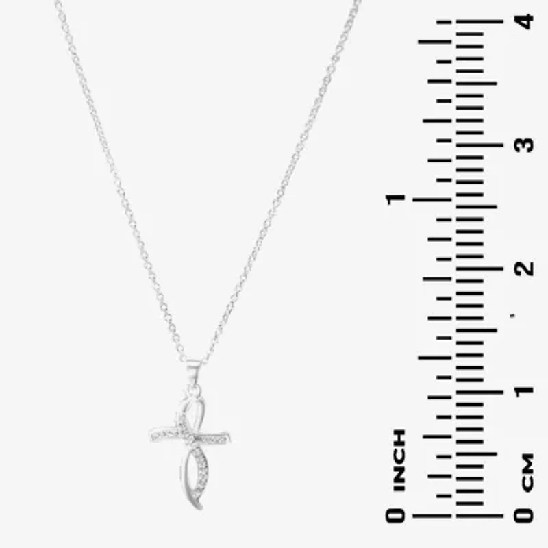 Sparkle Allure Light Up Box Womens Simulated Cubic Zirconia Simulated Pearl Pure Silver Over Brass Cross 4-pc. Jewelry Set