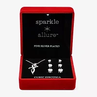 Sparkle Allure Light Up Box Womens Simulated Cubic Zirconia Simulated Pearl Pure Silver Over Brass Cross 4-pc. Jewelry Set