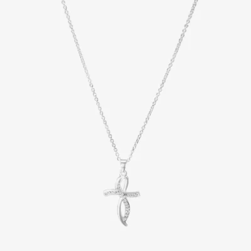 Sparkle Allure Light Up Box Womens Simulated Cubic Zirconia Simulated Pearl Pure Silver Over Brass Cross 4-pc. Jewelry Set