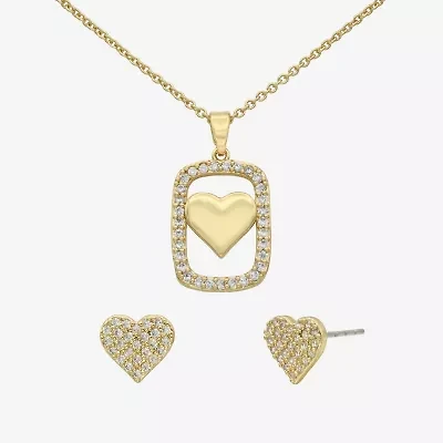 Sparkle Allure Womens Cubic Zirconia 14K Gold Over Brass Heart -pc. Jewelry Set