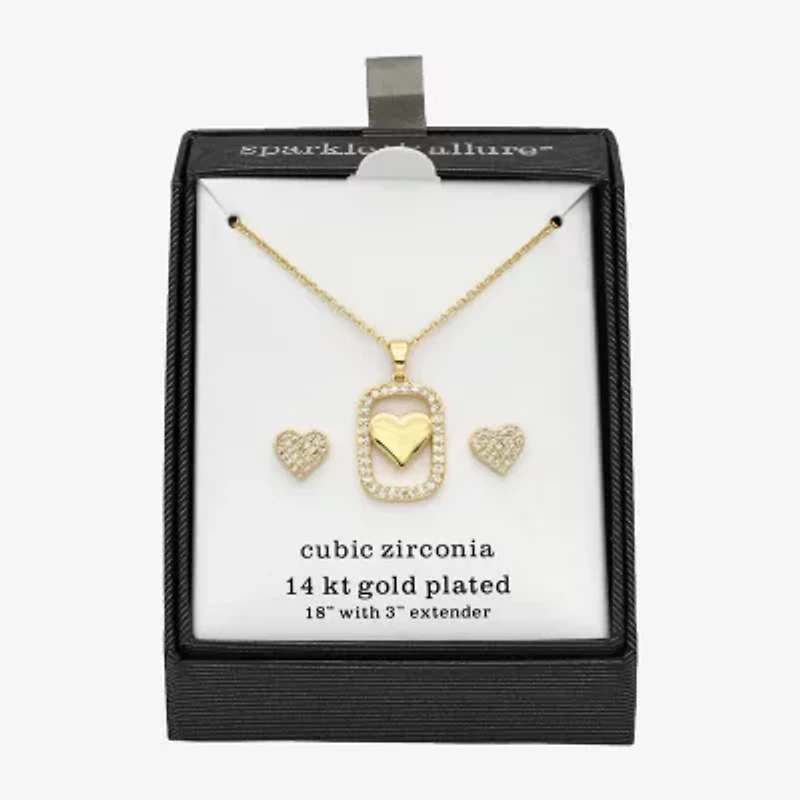 Sparkle Allure Womens Cubic Zirconia 14K Gold Over Brass Heart -pc. Jewelry Set