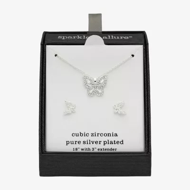 Sparkle Allure Womens Cubic Zirconia Pure Silver Over Brass Butterfly 2-pc. Jewelry Set