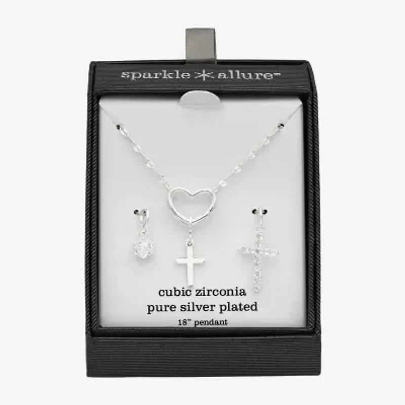 Sparkle Allure Womens Cubic Zirconia Cross 3-pc. Pendant Necklace Set