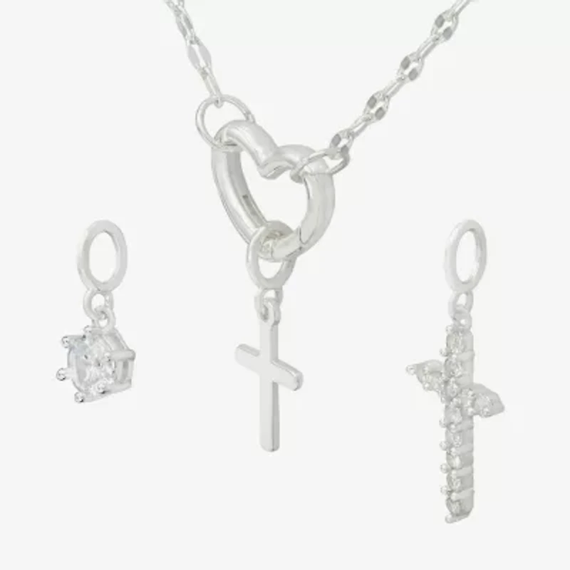 Sparkle Allure Womens Cubic Zirconia Cross 3-pc. Pendant Necklace Set
