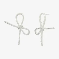 Sparkle Allure Cubic Zirconia Simulated Pearl 25.5mm Bow Stud Earrings