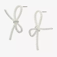 Sparkle Allure Cubic Zirconia Simulated Pearl 25.5mm Bow Stud Earrings