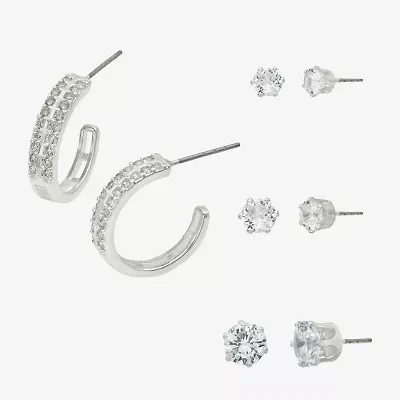 Sparkle Allure Womens Cubic Zirconia Round 4 Pair Earring Set
