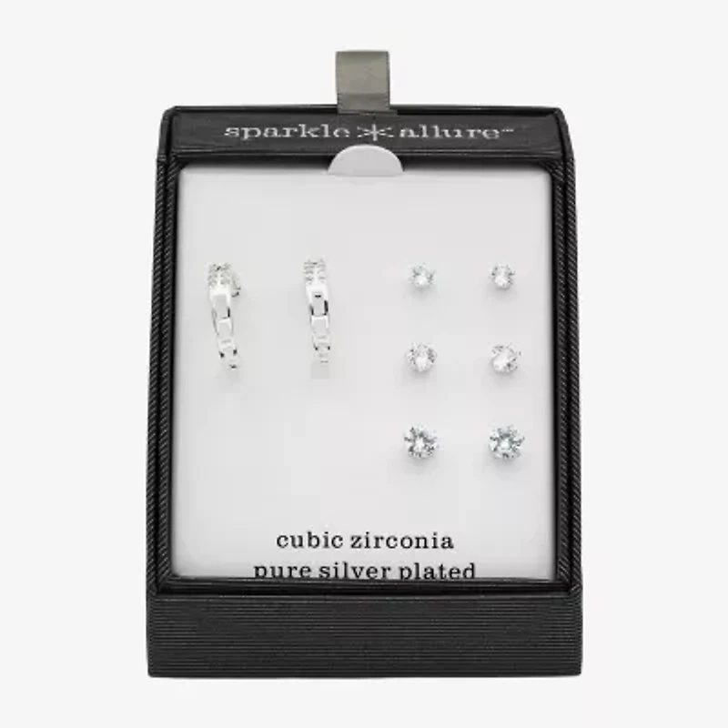 Sparkle Allure Womens Cubic Zirconia Round 4 Pair Earring Set