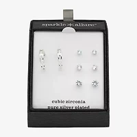 Sparkle Allure Womens Cubic Zirconia Round 4 Pair Earring Set