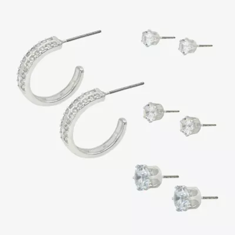 Sparkle Allure Womens Cubic Zirconia Round 4 Pair Earring Set