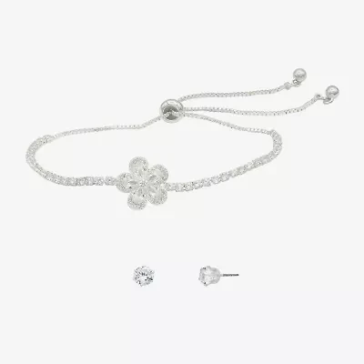 Sparkle Allure Womens Cubic Zirconia Pure Silver Over Brass Flower 2-pc. Jewelry Set