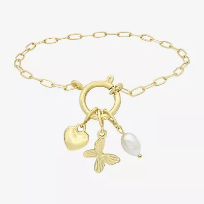 Sparkle Allure Womens White Cultured Freshwater Pearl 14K Gold Over Brass Butterfly Heart Charm Bracelet