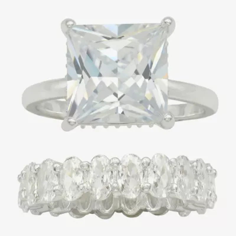 Sparkle Allure Womens Cubic Zirconia Pure Silver Over Brass Ring Set