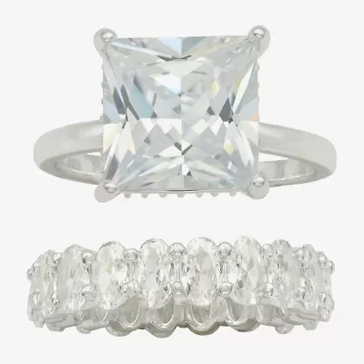 Sparkle Allure Womens Cubic Zirconia Pure Silver Over Brass Ring Set
