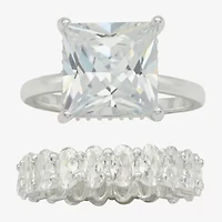 Sparkle Allure Womens Cubic Zirconia Pure Silver Over Brass Ring Set