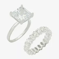 Sparkle Allure Womens Cubic Zirconia Pure Silver Over Brass Ring Set