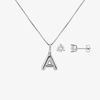 Sparkle Allure Initial Womens Cubic Zirconia Pure Silver Over Brass 2-pc. Jewelry Set
