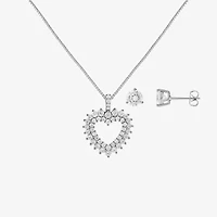 Sparkle Allure Womens Cubic Zirconia Pure Silver Over Brass Heart 2-pc. Jewelry Set