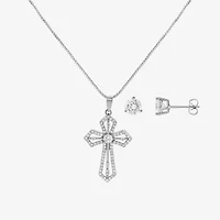 Sparkle Allure Womens Cubic Zirconia Pure Silver Over Brass Cross 2-pc. Jewelry Set