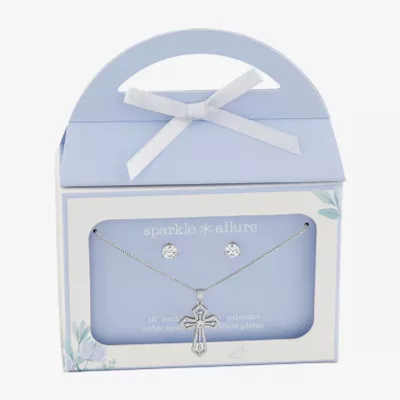 Sparkle Allure Womens Cubic Zirconia Pure Silver Over Brass Cross 2-pc. Jewelry Set