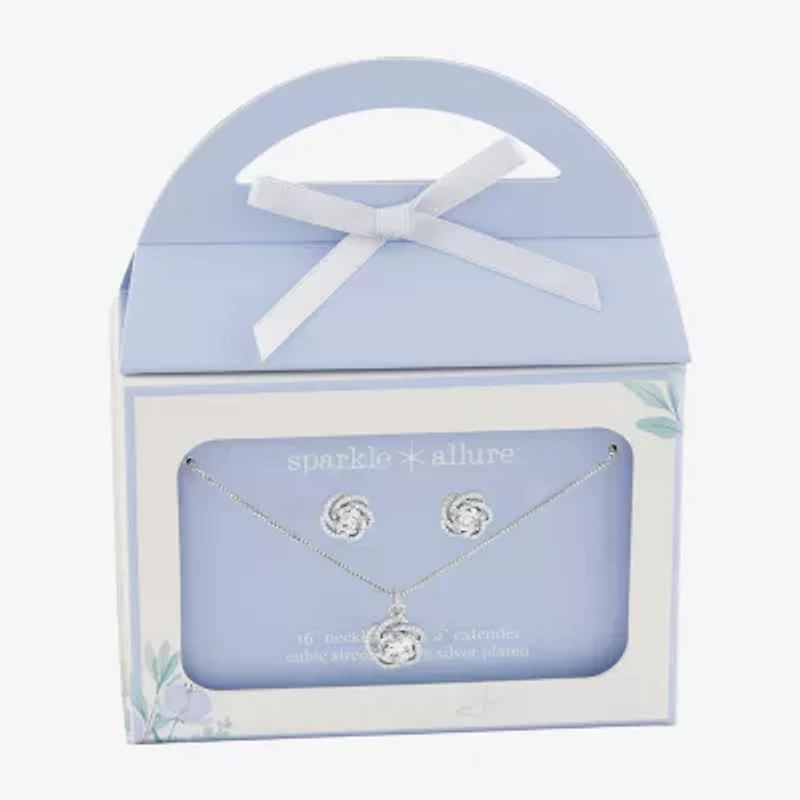 Sparkle Allure Womens Cubic Zirconia Pure Silver Over Brass Knot 2-pc. Jewelry Set