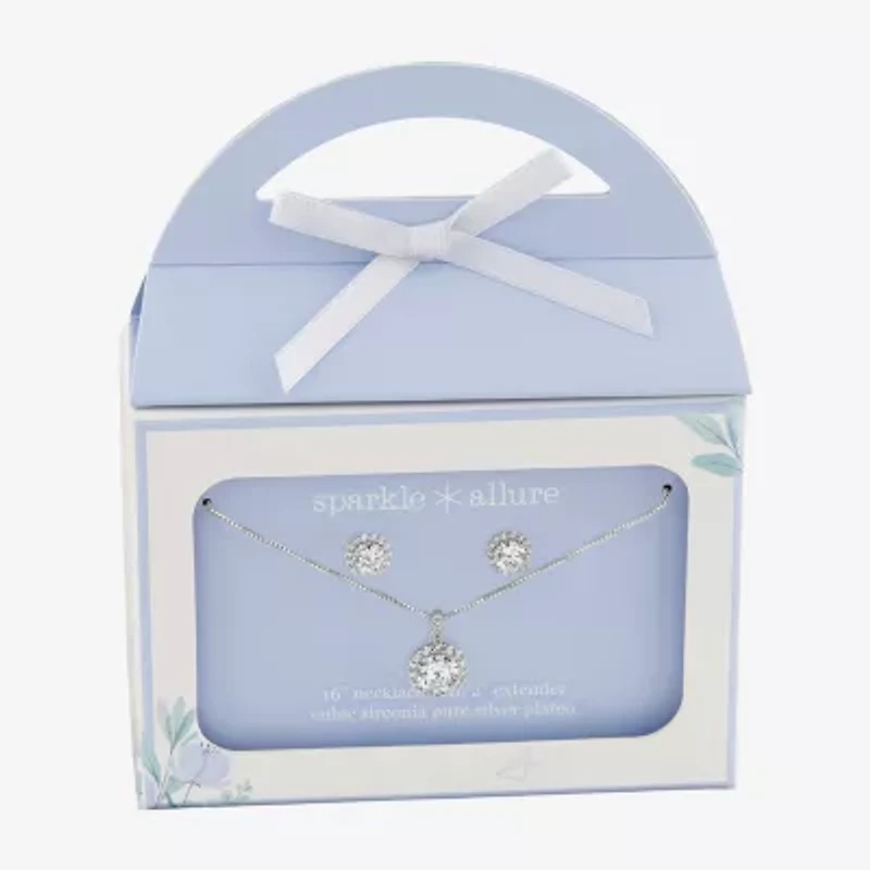 Sparkle Allure Womens Cubic Zirconia Pure Silver Over Brass Round 2-pc. Jewelry Set