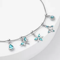 Sparkle Allure Womens Multi Color Crystal Pure Silver Over Brass Butterfly Charm Bracelet