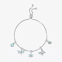 Sparkle Allure Womens Multi Color Crystal Pure Silver Over Brass Butterfly Charm Bracelet