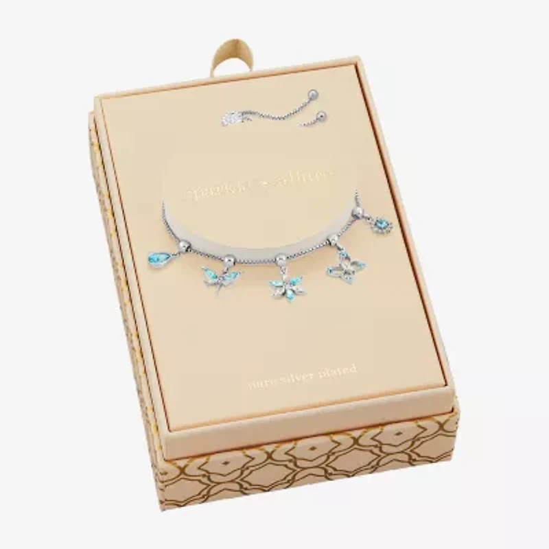 Sparkle Allure Womens Multi Color Crystal Pure Silver Over Brass Butterfly Charm Bracelet