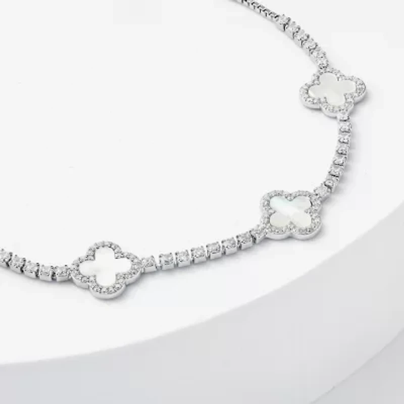 Sparkle Allure Womens White Cubic Zirconia Clover Bolo Bracelet
